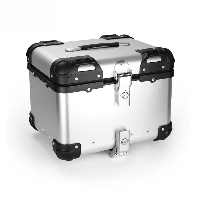 

Factory Hot Selling 45L Rounded Corners Silver Motorcycle Tail Boxes Storage Box Aluminum
