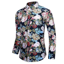 6XL 7XL Shirt Men Autumn New Fashion Flower Print Long Sleeve Shirts Mens Casual Floral Plus Size Business Office Shirt Hawaiian