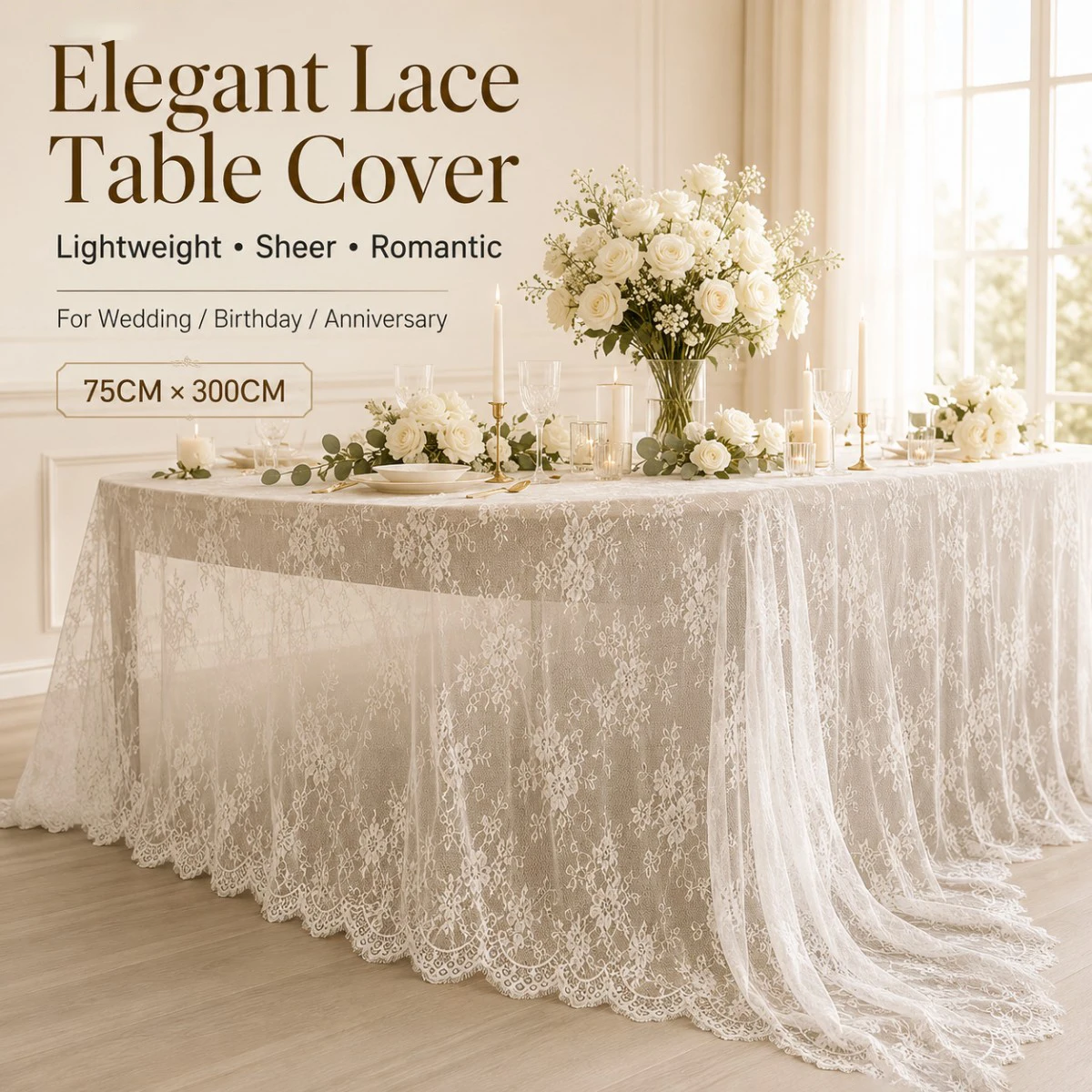 Christmas Table Runner - White Floral Lace Table Runner, Sheer