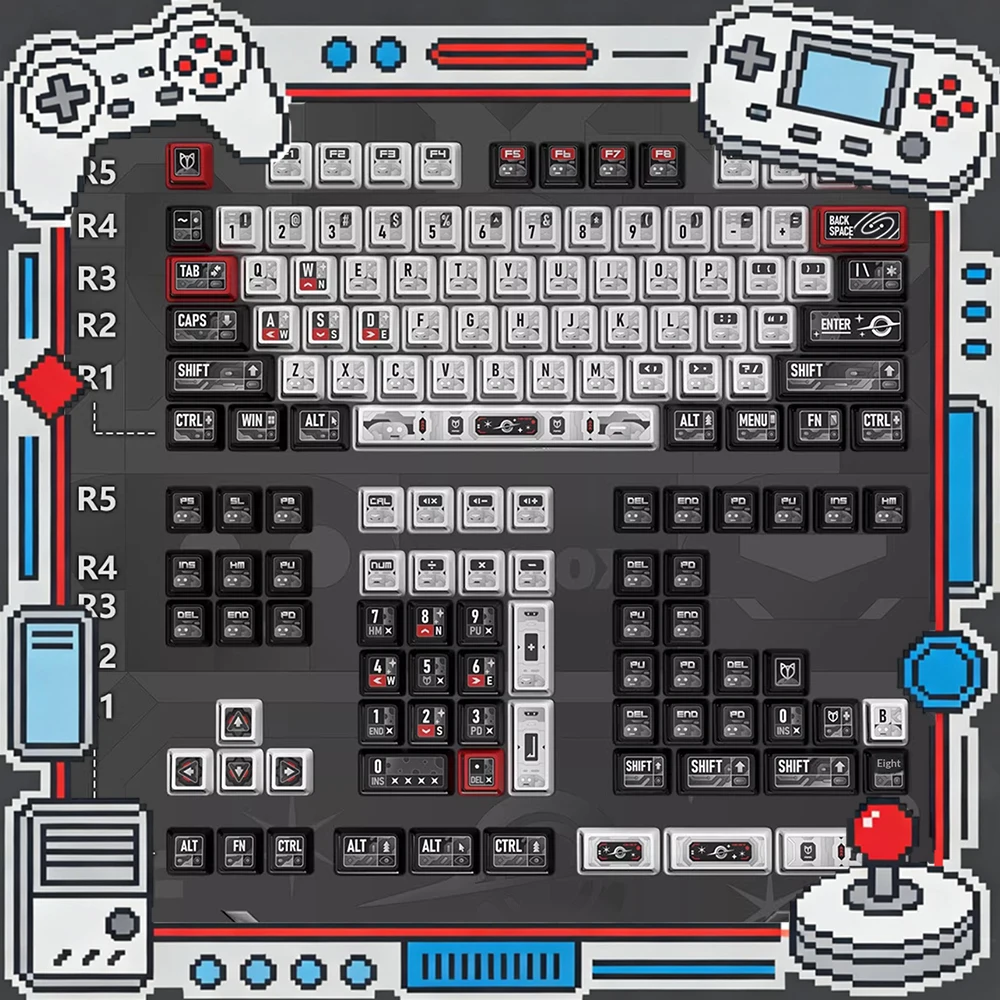 PIIFOX HDL-XJMH PC Keycaps PBT Transparent Five Sided Thermal Sublimation Keyboard Keycaps Transparent Customization Accessories