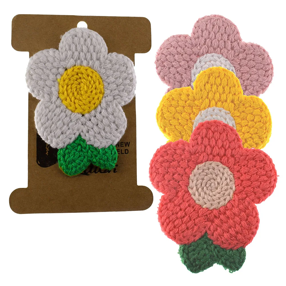 5 pezzi di cotone fatto a mano all'uncinetto foglia fiori tessuto Applique fiore per vestiti Trim decorazione per cucire 6.5x7.5cm