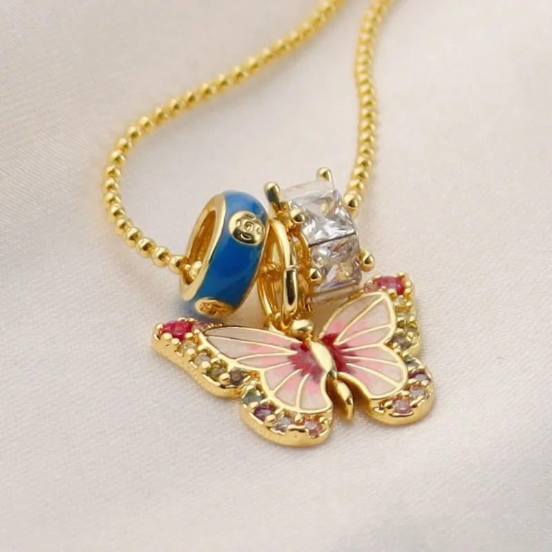 

2025 Autumn Winter Jewelry Handpainted Enamel Butterfly Zircon Love Charms Light Luxury College Style Accessories Pendant