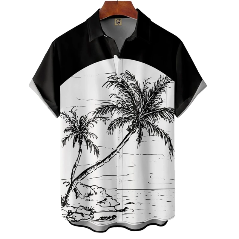 Hawaiian Men's Shirt 3d Beach Palm Trees Graphic Short Sleeve Print Tops Summer Casual Lapel Button Shirt Oversized Men Clothing