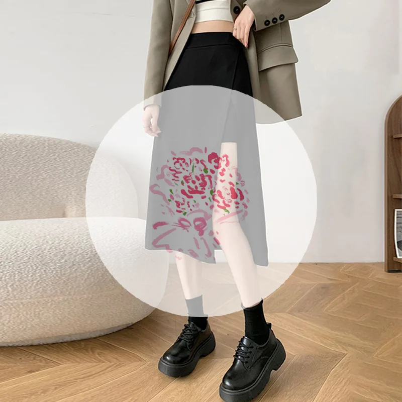 

Irregular Slit Black Skirt Women's Summer Mid-length A-line Skirt High Waist Hip Skirt