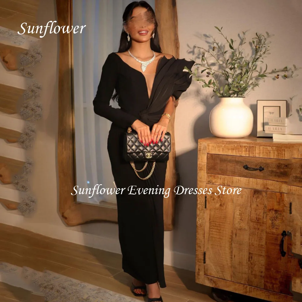 

Sunflower V-Neck Prom Gown Mermaid Evening Dress Slim Long Sleeves Chiffon Party Dress 2023 Mermaid Customized