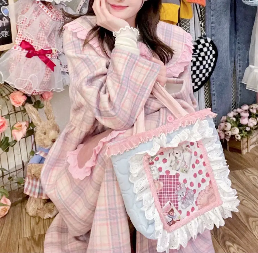 JIAERDI Sweet Lace Y2k Tote Bag Women Vintage Fairycore Patchwork Denim Handbag Ladies Retro Harajuku Cute Handbags Aesthetic