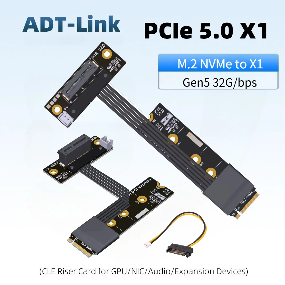Brand New M.2 NVMe to PCIe 5.0 x1 Riser Cable For USB Wireless LAN Audio/Capture Card Adapter PCI-Express 1x M.2 Sata Power Cord