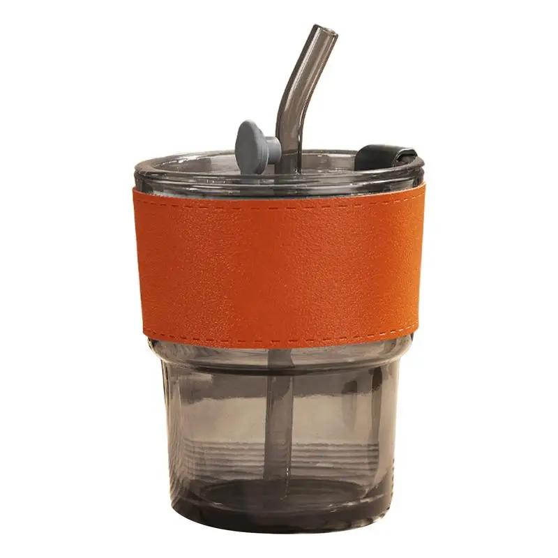 Travel Glass Mug Multifunctional Leak-Proof Drinking Mugs 400ml Stylish Glass Mug with Lid & Straw Heat Proof Drinkware for Dail