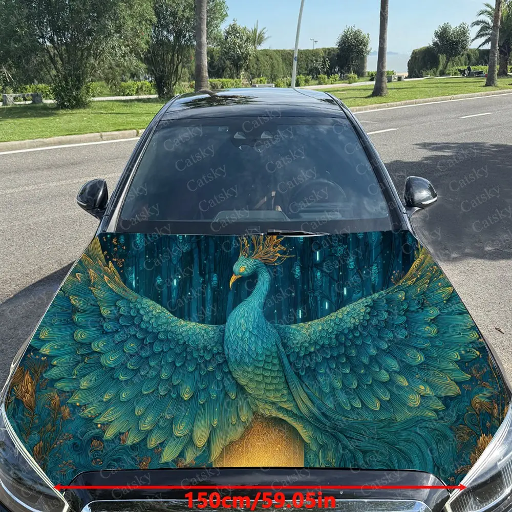 Mythic Gilded Blue Bird Car Cover Sticker, Auto Hood Decal, Car Exterior Scratch Resistant Decal, Trendy Gift for Car Lovers, Ey