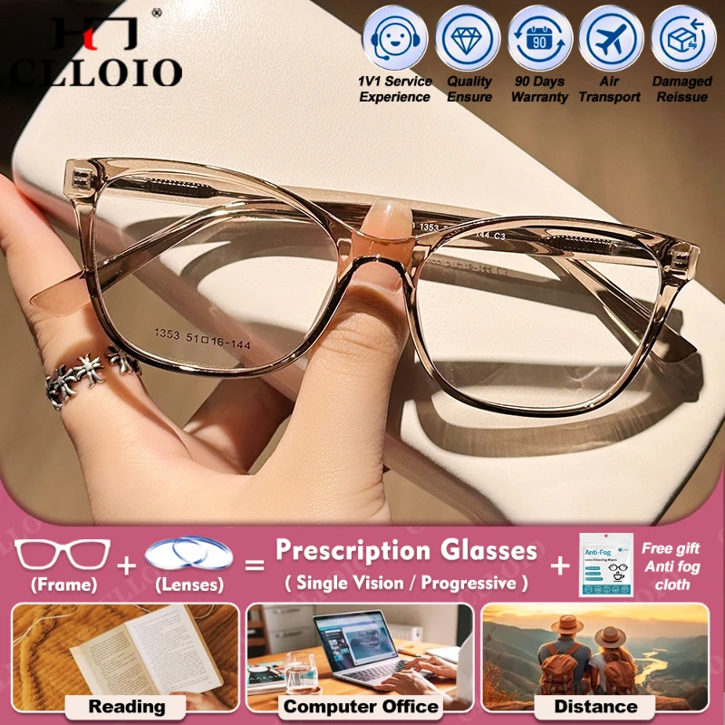 

CLLOIO Simple Butterfly Cat Eye Frame Myopia Photochromic Prescription Glasses Women TR90 Anti Blue Ray Reading Optical Eyeware
