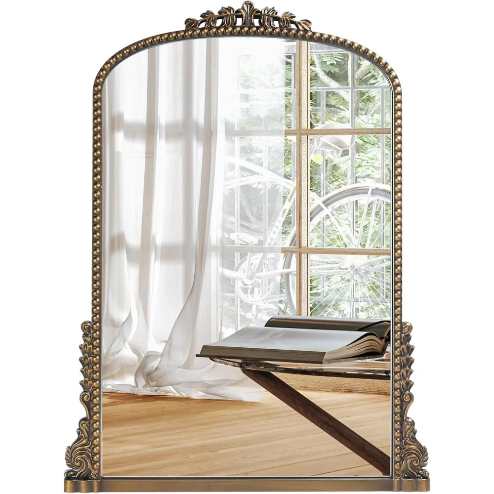 Elegant Baroque Style Arched Mirror with Antique Brass Frame, 24x32, Ideal for Entryways, Fireplaces, Living Rooms