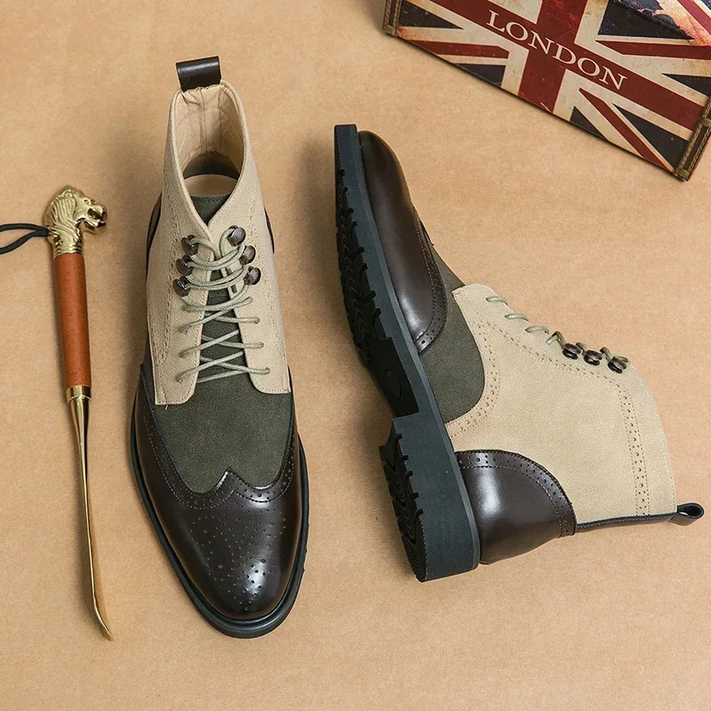 

size 48 mens shoes high quality Retro Men's Leather Boots fashion British Mixed Colors Pointed-Toe Mens Short Boots botas hombre