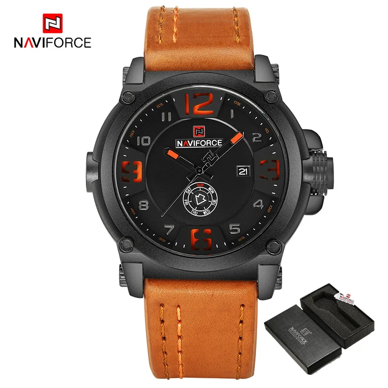 NAVIFORCE Luxus Marke Männer Sport Militär Quarzuhr für Mann Analog Datum Uhr Lederband Armbanduhr Relogio Kostenloser Versand