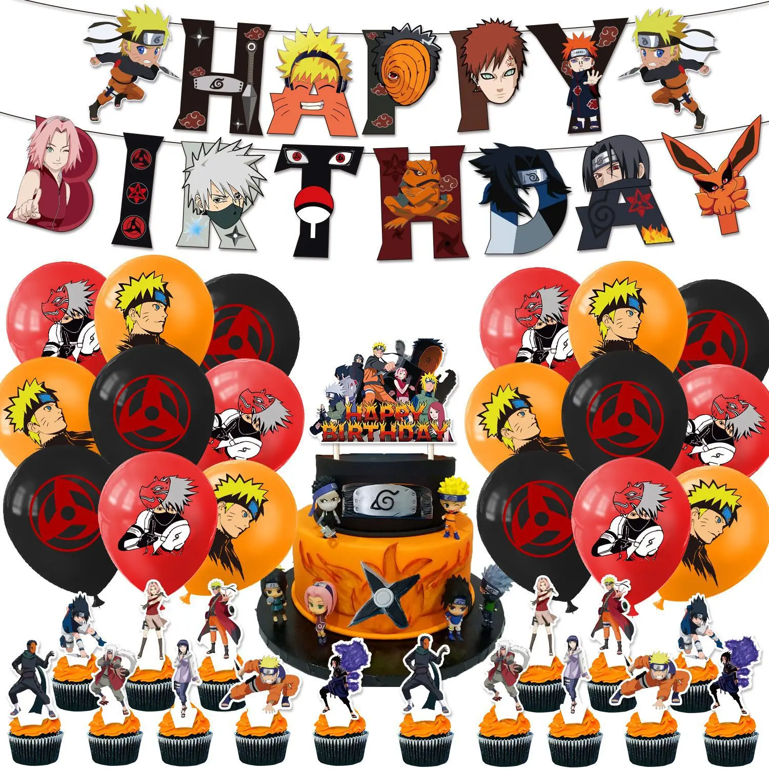Naruto Birthday Party Decorations Set | Pull-Up Banner, Cake Topper, Balloons & Party Supplies Kit
