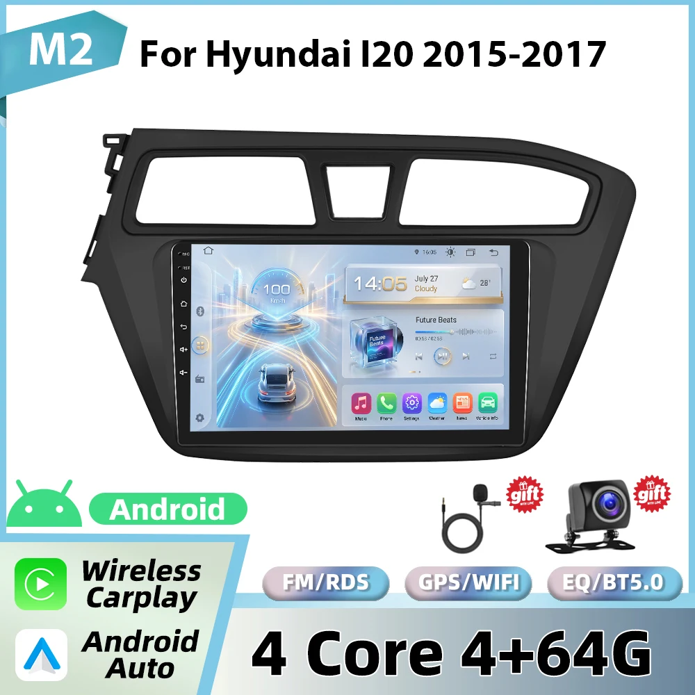 Podofo draadloze CarPlay voor Apple voor Hyundai I20 2015-2017 Android Auto autoradio GPS FM/RDS stereo WiFi BT multimediasysteem