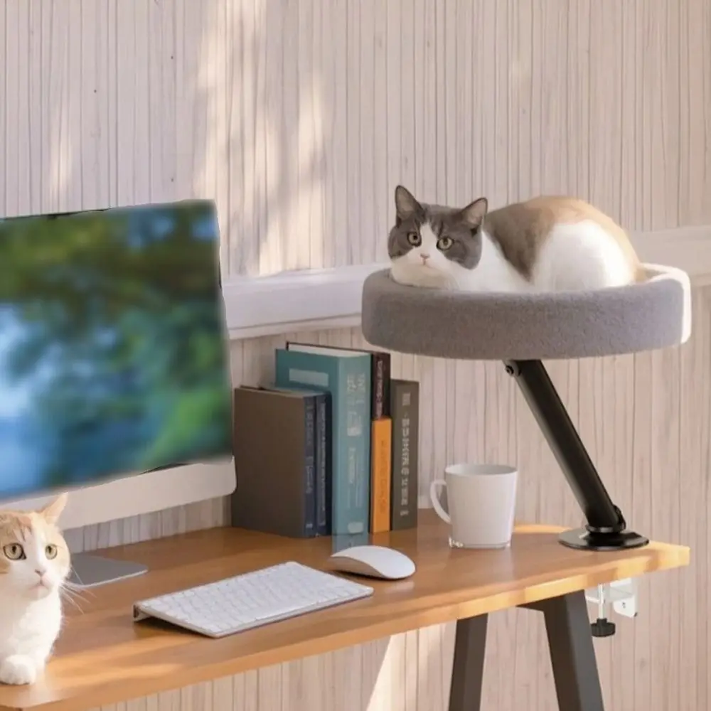 

Creative Desktop Cat Bed Space Saving Round Floating Cat Nest No-punching Soft&Comfortable Cat Hammock