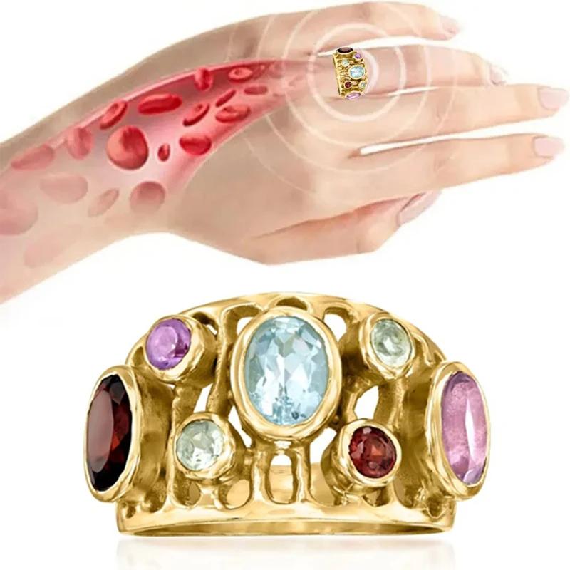 着色された水晶 Ionix 療法リンパドレナージリング女性のファッションゴールドカラー減量痩身ジュエリーアクセサリー