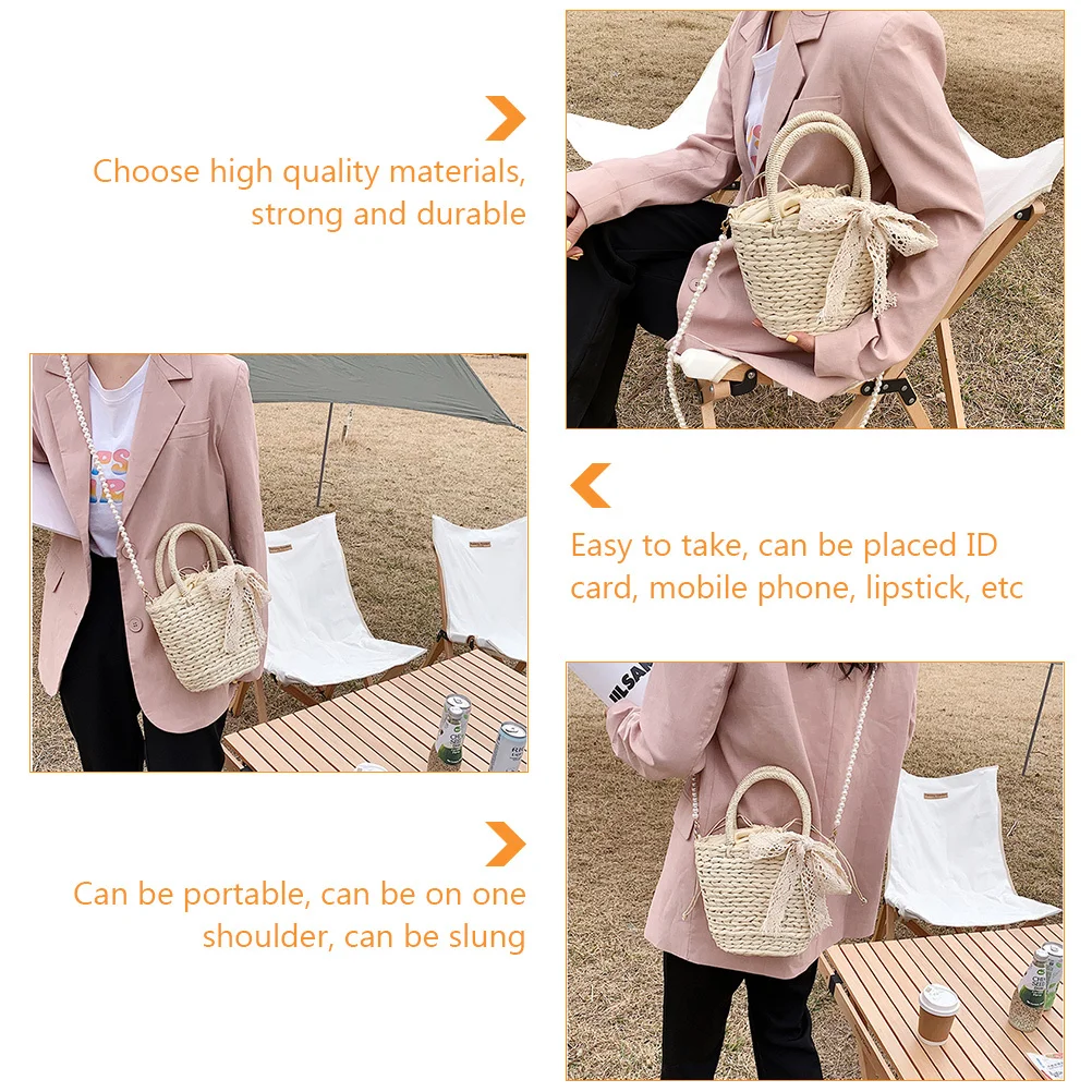 1 قطعة حقيبة يد للسفر امرأة حقيبة كتف أنيق القش المنسوجة حقيبة كروسبودي تخزين متوسطة السعة للمفاتيح عملات مريحة حمل #1