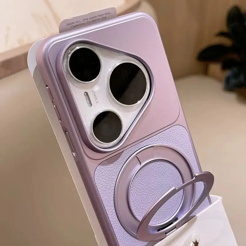 

For Huawei Pura 90 Pro Max Pura 80 Pro+ Pura70 Pro Case Magnetic 360° Ring For MagSafe PU Leather Electroplating PC Hard Cover