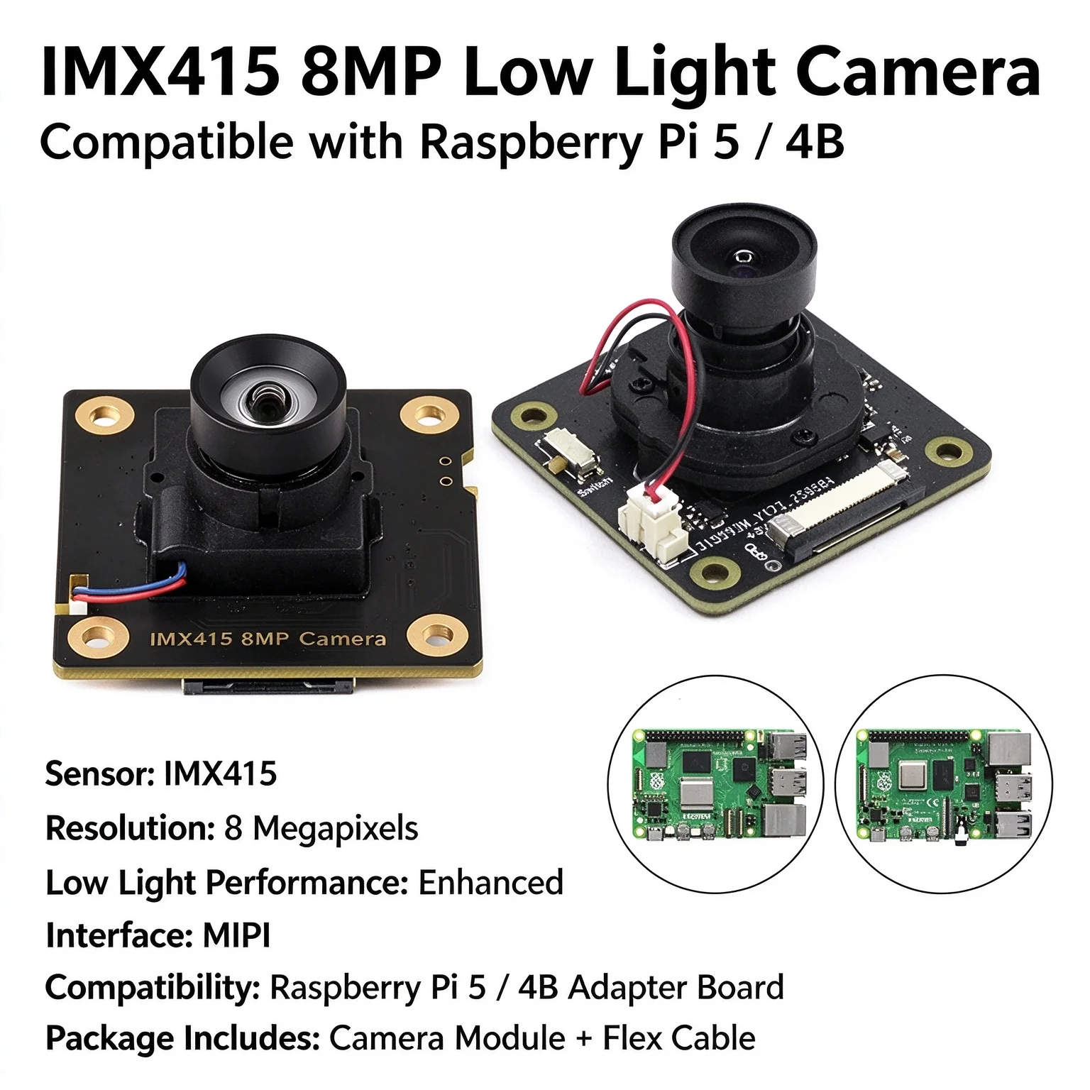 IMX415 8MP Full Color Low Light Camera Module for Raspberry Pi 5 and 4B High Contrast
