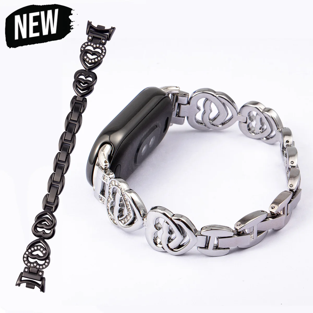 Women Metal Strap for Xiaomi 10 9 8 Wristband Bling Thin Bracelet Slim Watchband for Mi Band 10/9/8 NFC Adjustable Strap