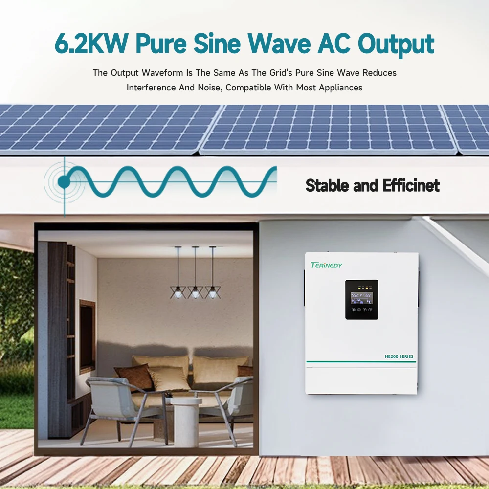 6.2KW 48V Hybrid Solar Inverter IP21/IP54 Pure Sine Wave PV Inverter Factory MPPT Anti-Backflow PV Inverter with APP Monitoring