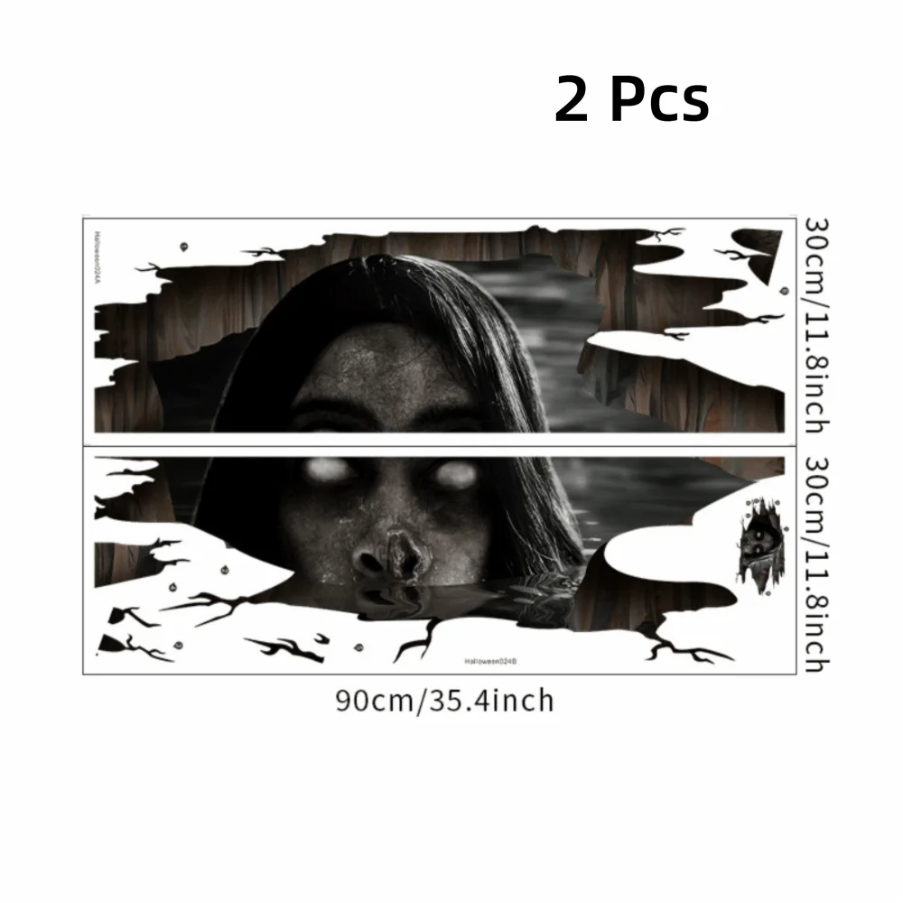 PVC Halloween Ghost Wall Sticker Realistic Large Size Spooky Floor Sticker Easy To Remove Waterproof Door Sticker Haunted House