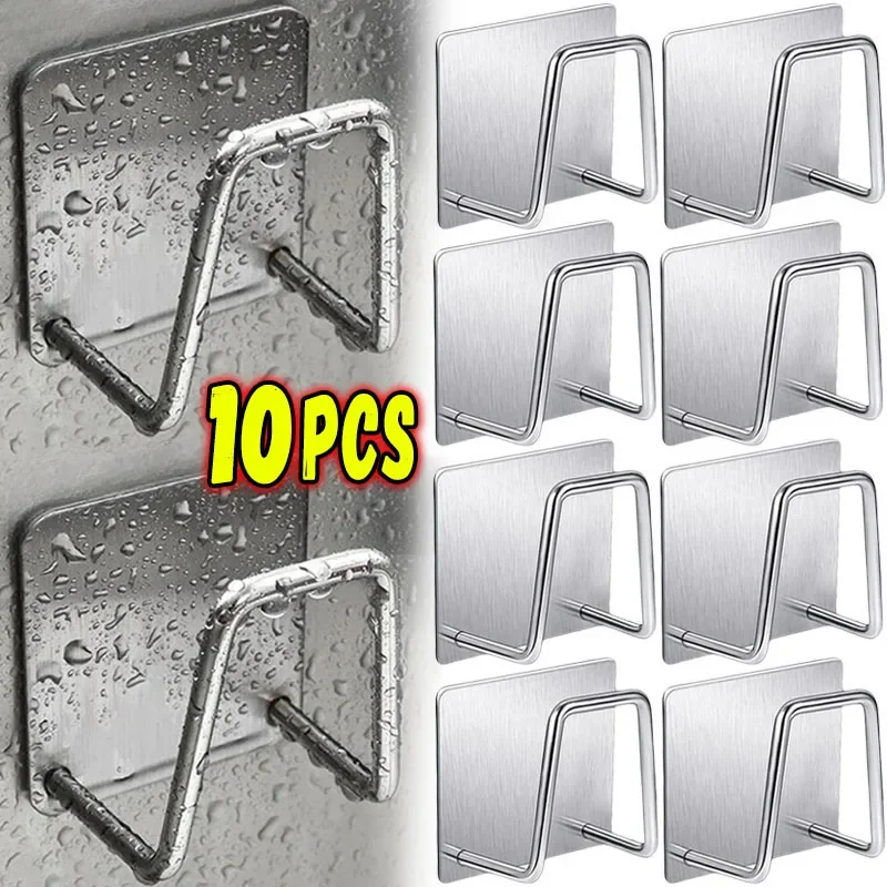 1/10pcs Kitchen Stainless Steel Sink Sponges Holder Self Adhesive Drain Drying Rack Shelf Household Wall Hooks Storage Organizer