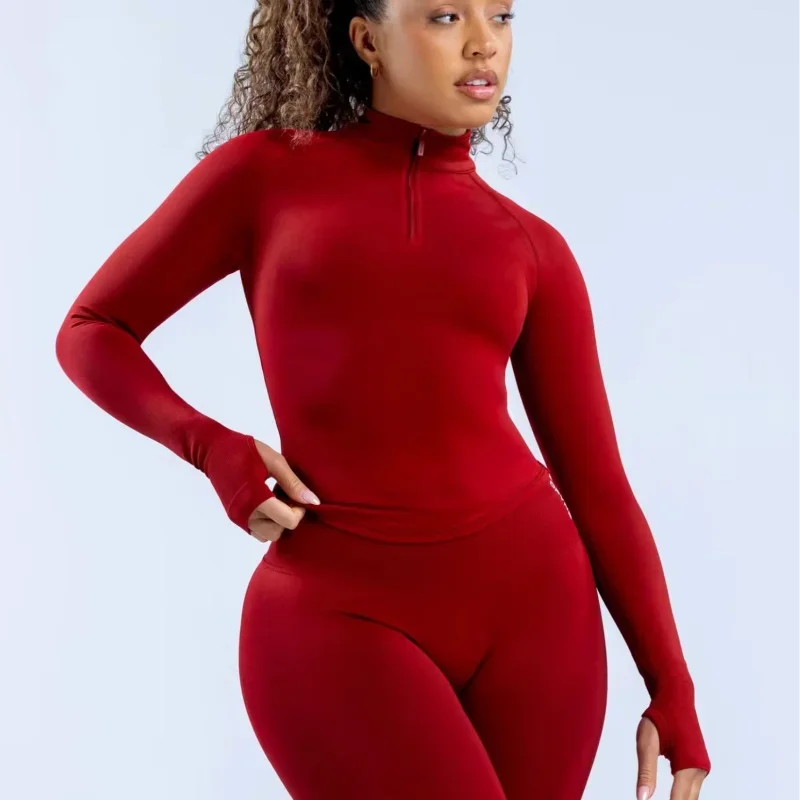 

Long Sleeve Half Zippy Sports Top Jacket Women Impact Yoga Clothing Seamless Sports Shirts Gym Fitness Workout Pilates Clothes