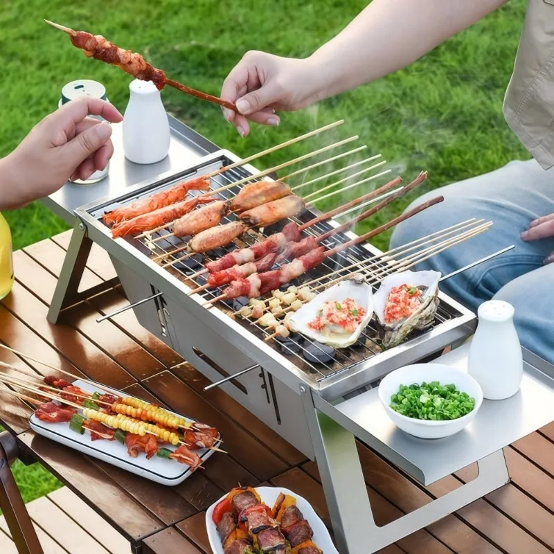 

Portable Charcoal Grill - Mini Foldable Stainless Steel Tabletop BBQ for Camping, Picnic, Beach, Outdoor Cooking (Type-3)