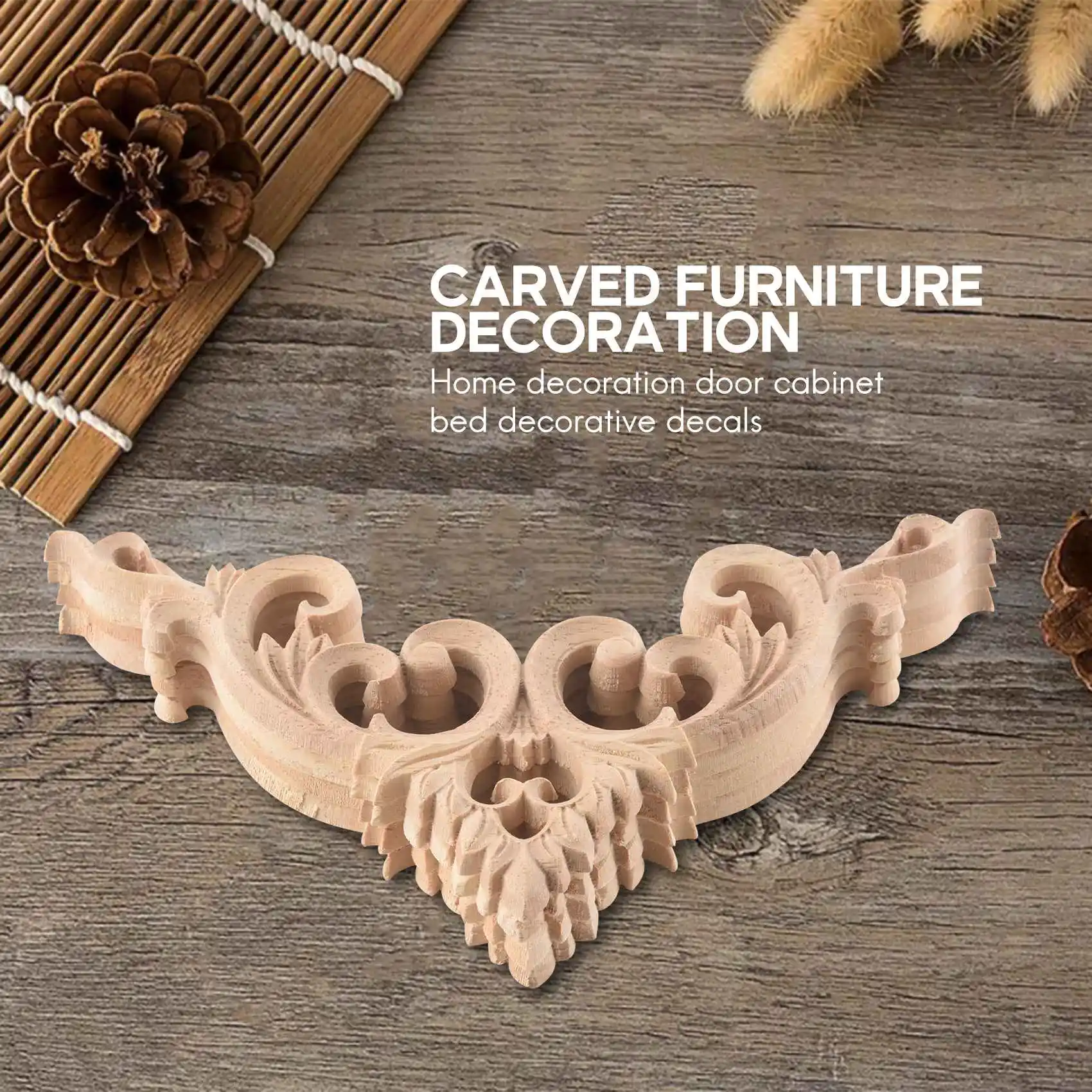 Aplique de esquina tallado en madera, marco sin pintar, calcomanía de armario para decoración, 15cm, 4 unidades por juego