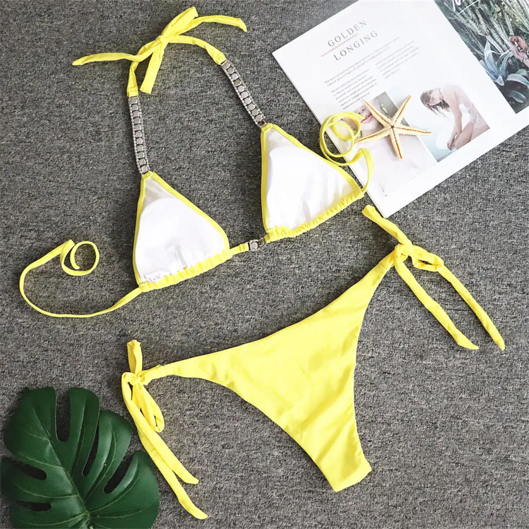 Neuer, mit Strasssteinen besetzter, glitzernder Bikini, Damen-Badebekleidung, zweiteiliger Bikini-Set, Badeanzug, Badebekleidung, Modell V2268. – Detail 24