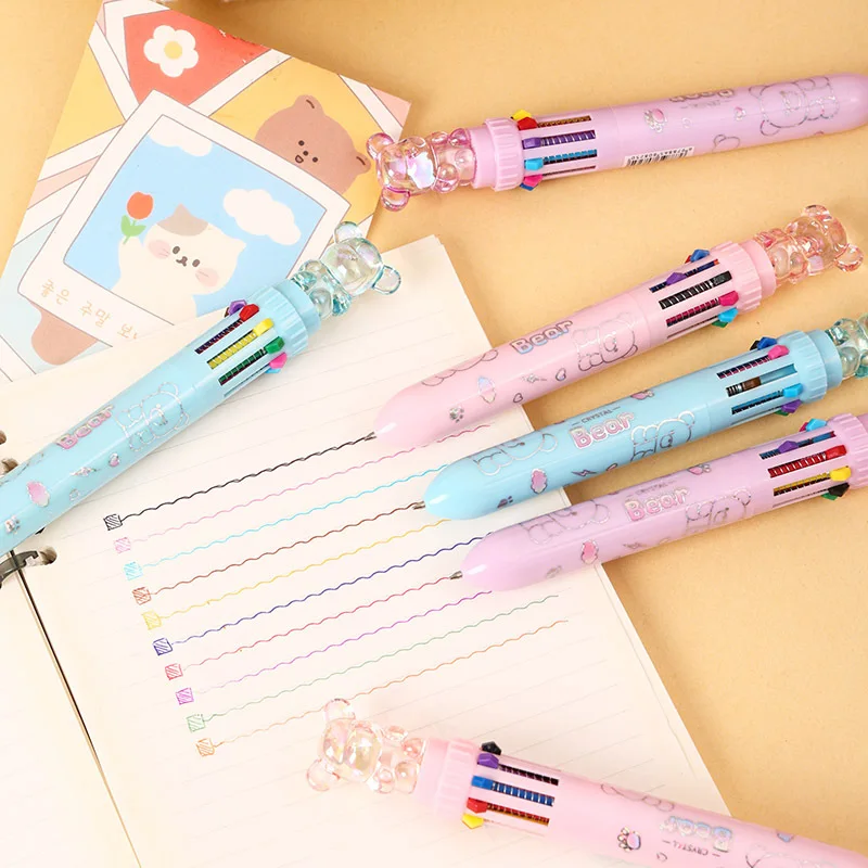 36 Stück 10 Farben Niedliche Kristallbären-Kugelschreiber Kawaii Cartoon Mehrfarbige Rollerball-Stifte Mal- und Schreibutensilien – Detail 4