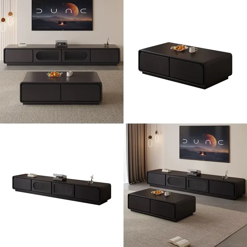 Modern TV Stand Extendable Wooden Center Console TV Cabinet Set with Coffee Table Living Room Furniture