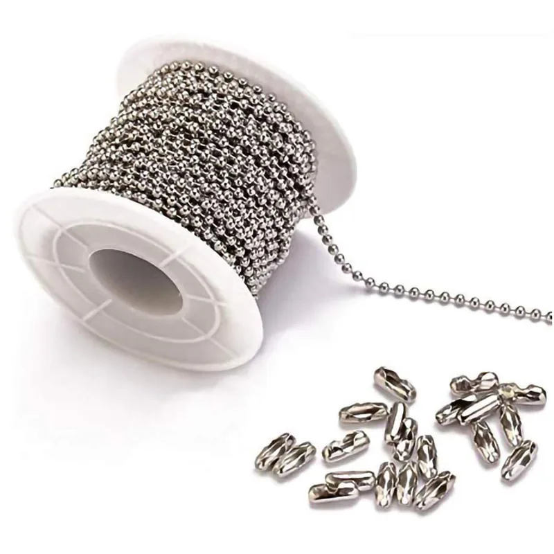 5m 1,2-4mm Stahlkugelkette für Schmuckherstellung, Armband-Bastelzubehör, Silberne Metall-Reißverschluss-Kugelkette auf Rolle – Detail 7