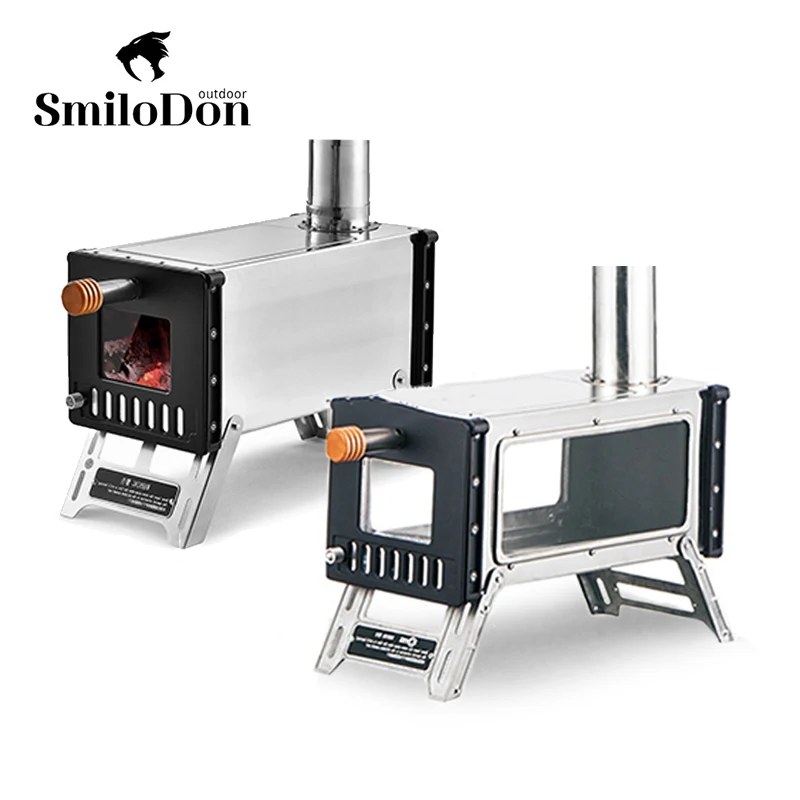 

Smilodon-Camping Fire Wood Stove Outdoor Mini Wood Burning Stove Glass Window Stainless Steel Hot Tent Cooking Heating Stove