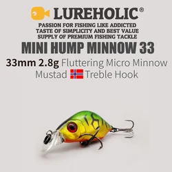 LUREHOLIC 33mm 2.8g Fluttering Micro Minnow with Mustad Treble Hook Mini Hump Sinking Minnow Finenes Hard Bait Lure Fishing