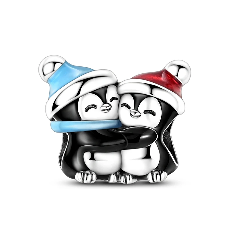 Winter New Arrivals Original 925 Sterling Silver Hugging Penguin Charms Bead Dangle For Women Fine DIY Birthday Jewelry Gifts