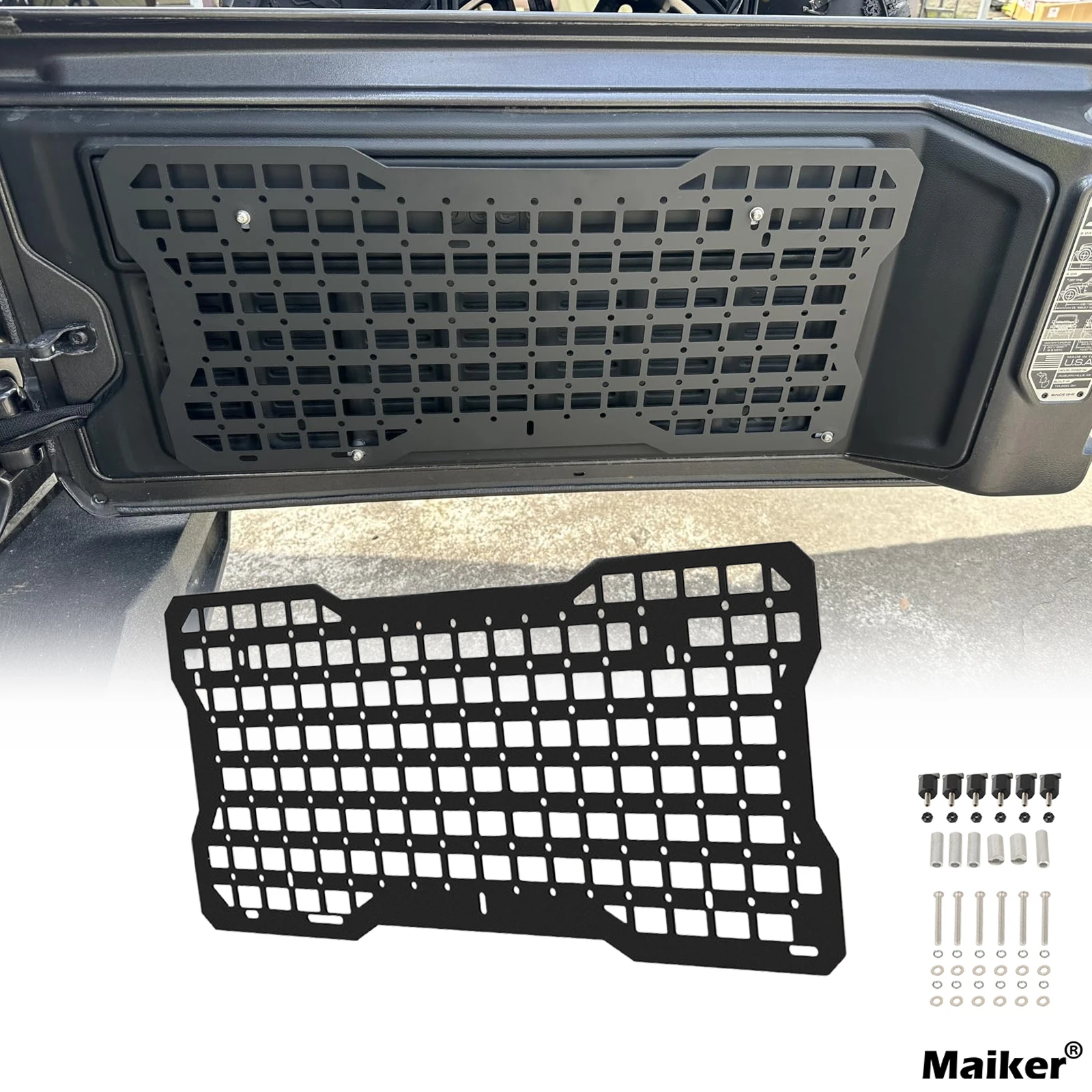 

Tailgate Molle Panel Rear Door Cargo Organizer Kit Interior Storage Metal Plate For Jeep Wrangler 2007-2018 JK & 2018-2024 JL