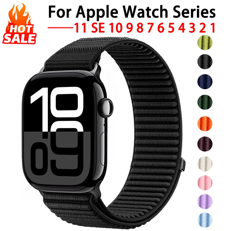 Image of Sport-Nylon-Schlaufenarmband für Apple Watch-Armbänder 46 mm 44 mm 40 mm 42 mm 45 mm 41 mm Correa-Armband iWatch-Serie 11 SE 10 9 8 7 Ultra 3