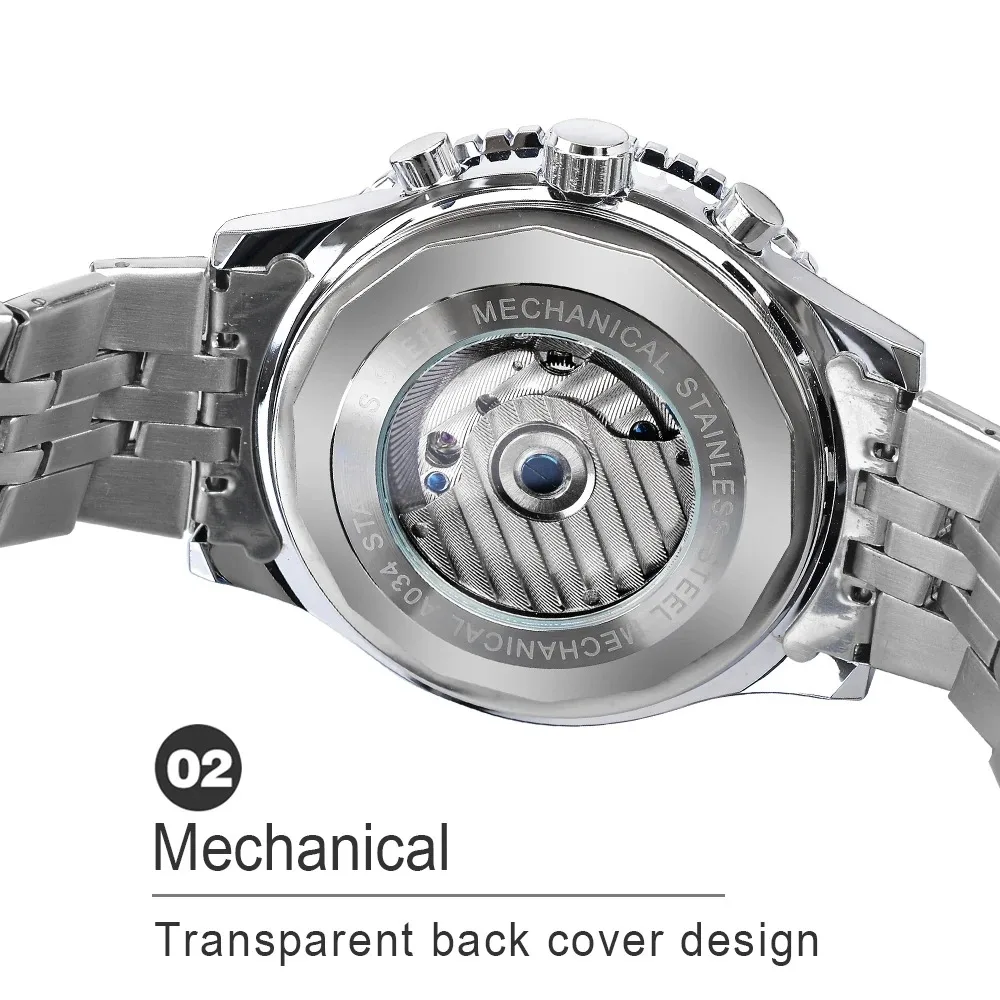 JARAGAR JAR034 Relógio Mecânico Automático Masculino Moda Tourbillon TFN Mostrador Azul Data Exibição Relógio Esportivo Militar de Aço Inoxidável