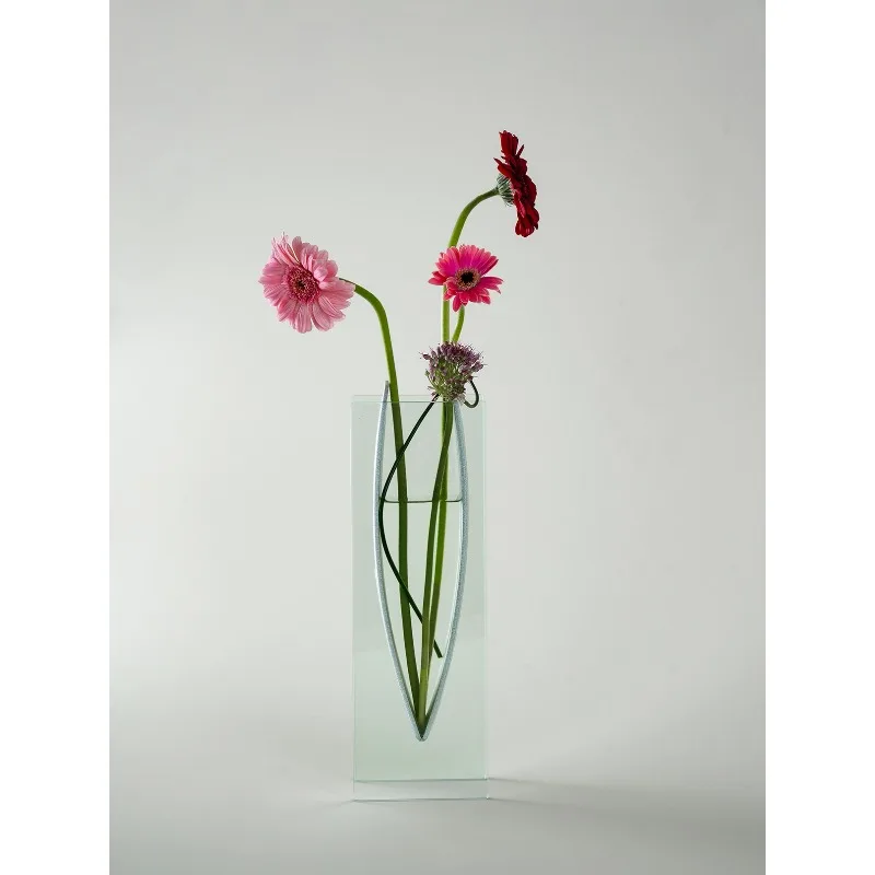 Mid Century Modern Glass & Metal Vase, Designer Floral Container, Stylish Tabletop Decor Gift