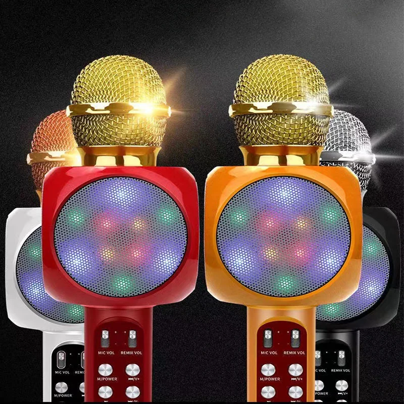 WS1816 Wireless Children Karaoke Microphone Kids Microphone Bluetooth Baby Microphone with LED Lights Portable Mic Speaker