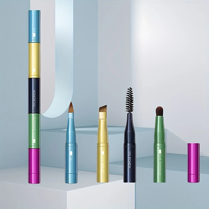 4 IN 1 多機能メイクブラシセット メイクアップガジェット 取り外し可能なリップアイシャドウブラシ スポンジアイシャドウブラシ 家庭旅行用