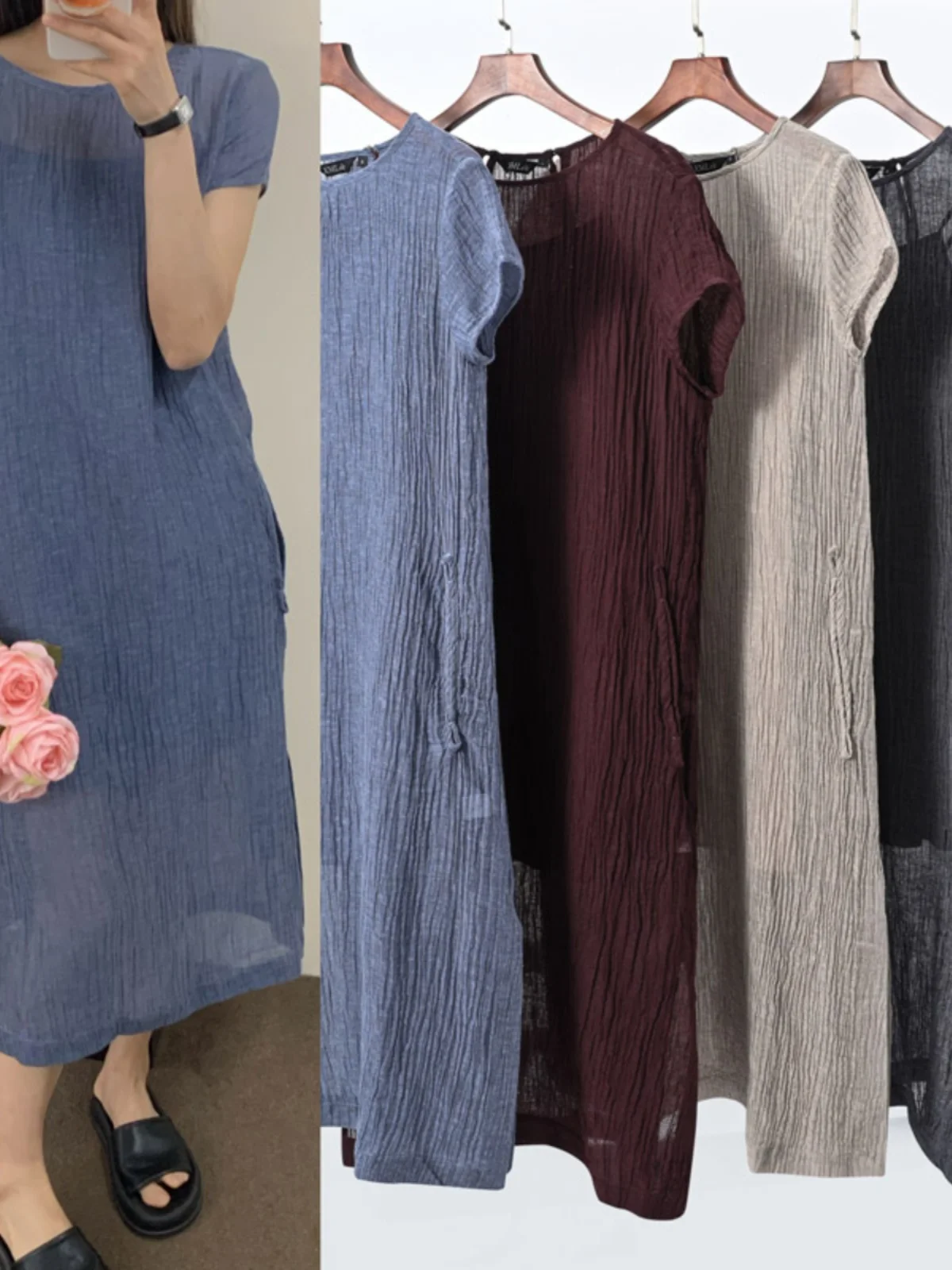 

Прохладное хлопково-льняное длинное платье с коротким рукавом и круглым вырезом, в стиле ретро, стройнящее, летнее женское платье в традиционном китайском стиле Ципао