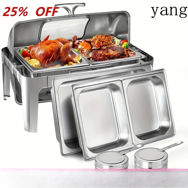 Stainless Steel Buffet Chafing Dish Set - 9 Qt Capacity, Easy-Clean Roll-Top Warmer with 1/2 Size Pans for Parties & Events