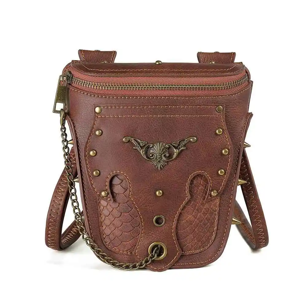 Retro Snake Skin Pattern Women's Crossbody Bag Single Shoulder Mobile Phone Chain Rivet Motorcycle Style Handbag Daily Use