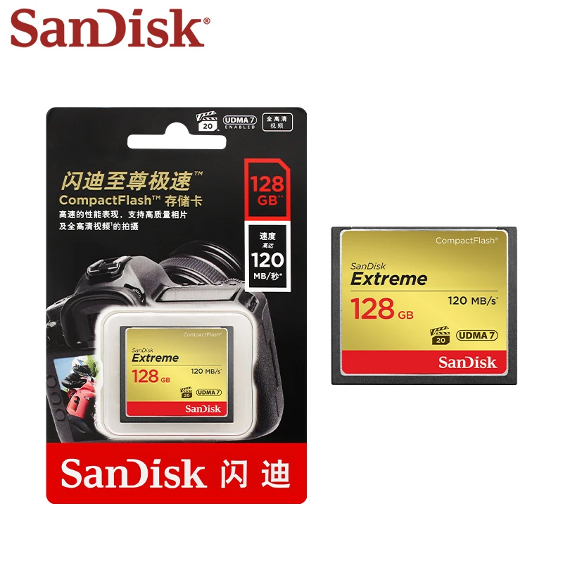 SanDisk Extreme CompactFlash Memory Card VPG 20 UDMA 7 CF Card 32GB 64GB 128GB Max 120Mb/s Storage Card for Camera