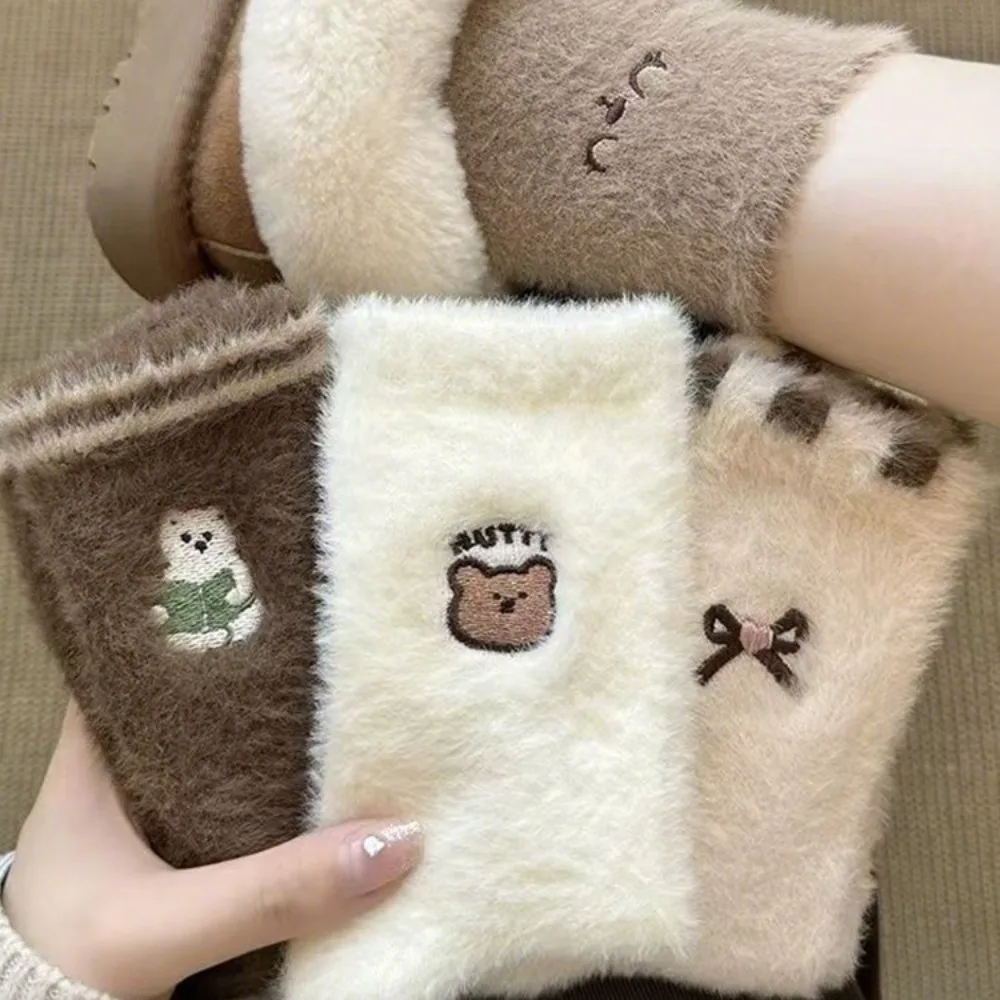 

Soft Cartoon Mink Velvet Socks Thicken Thermal Floor Sock Anti-slip Winter Warm Fluffy Mid Socks