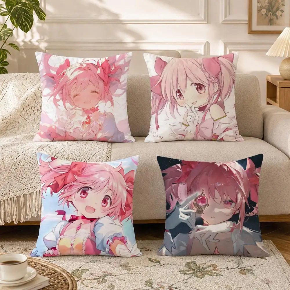Anime-Puella Magi Madoka MagicaS Cushion Cover Soft Square Throw Pillow Covers Set for Sofa Bedroom Car Home Decoration